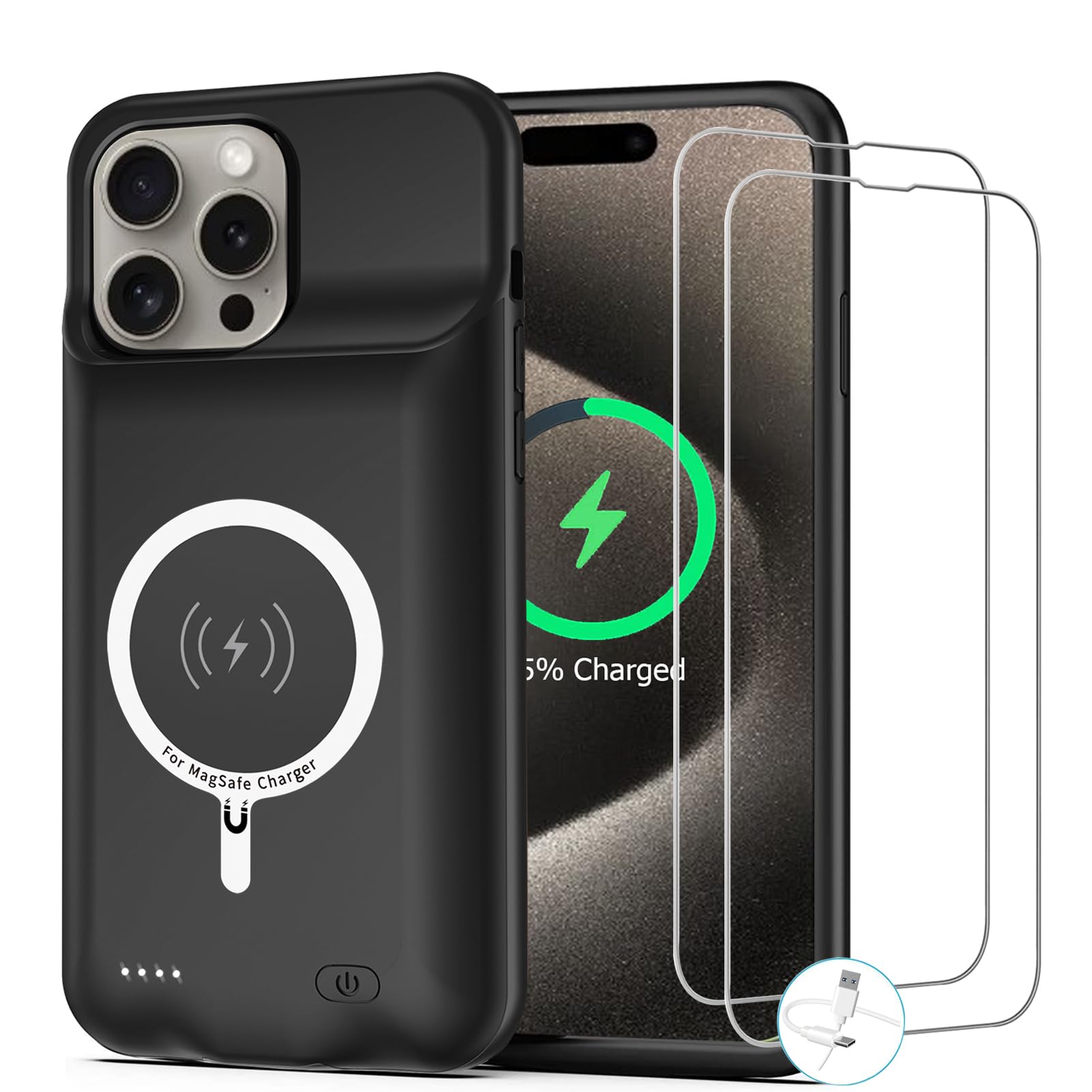 12000mAh Qi Wireless Charging Battery Case for iPhone 15 Pro Max (6.7