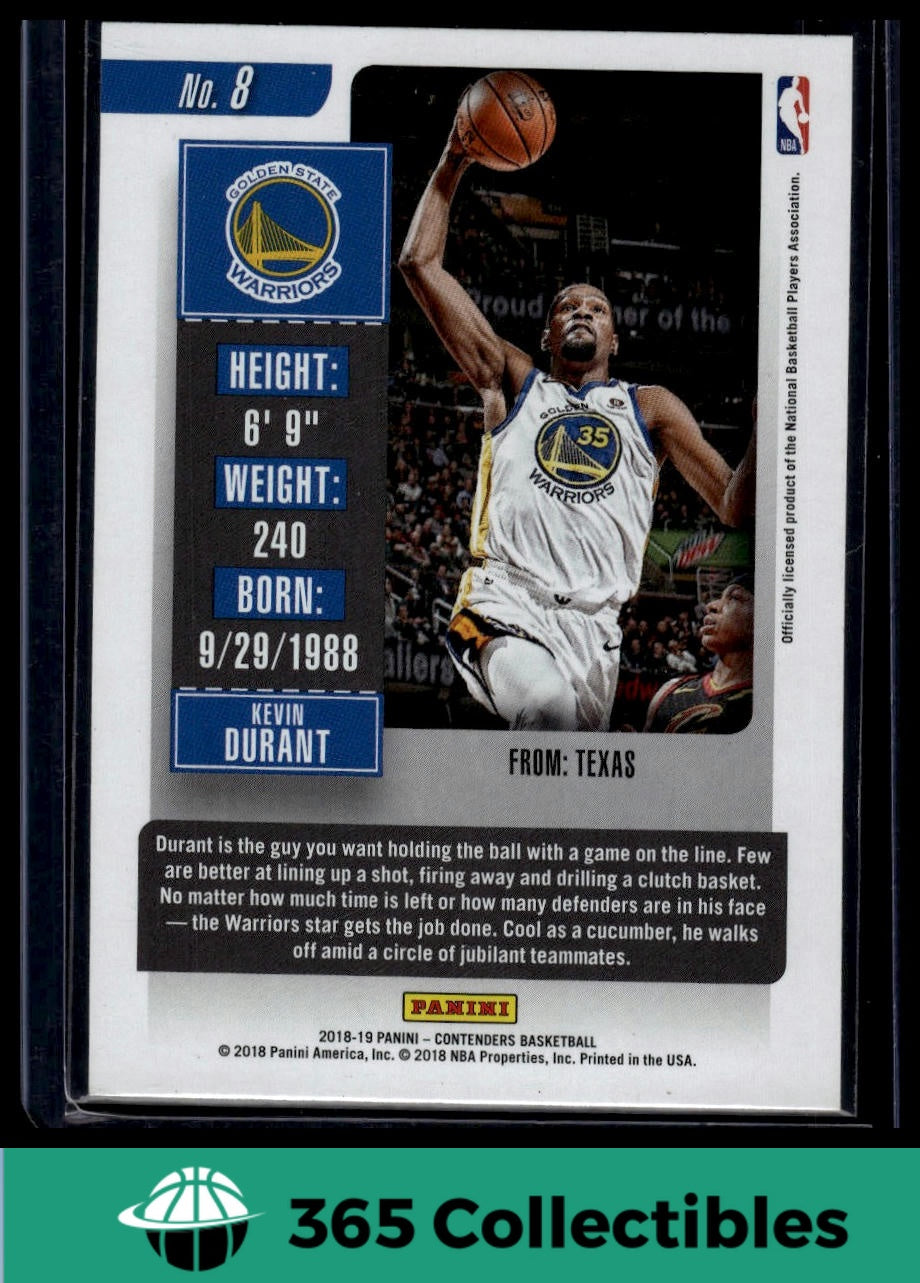 2018-19 Panini Contenders Kevin Durant The Finals Ticket #8 Basketball Trading Card - Golden State Warriors Memorabilia for NBA Fans & Collectors - Perfect for Display, Gifts, and Sports Collections