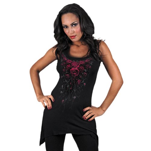 Gothic Spiral Blood Rose Black Camisole Dress for Women - Perfect for Halloween, Cosplay, and Dark Fashion Outfits
