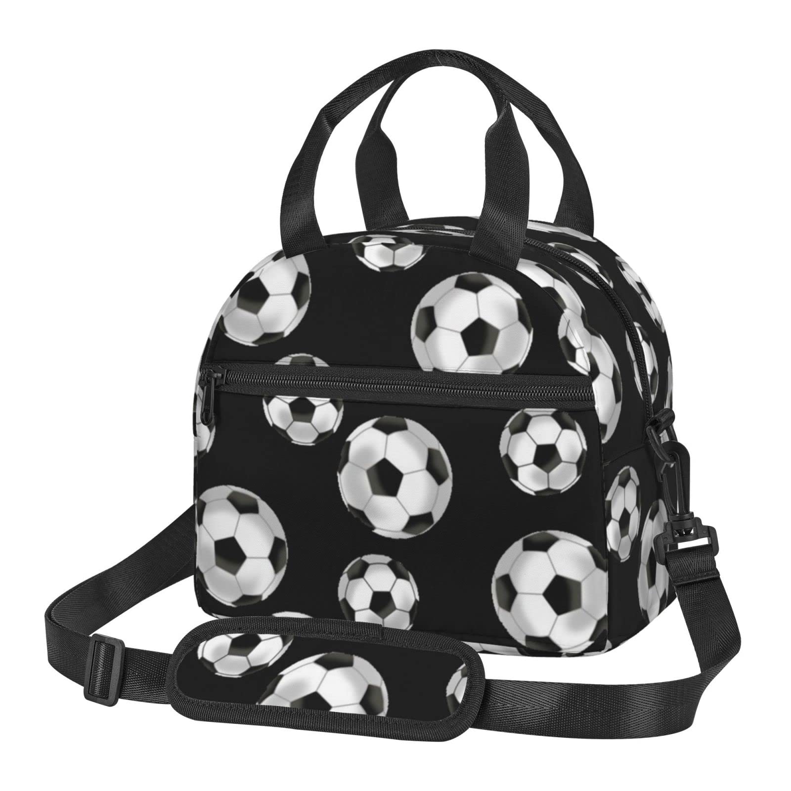 **Premium Insulated Lunch Bag for Women & Men - Large Black Soccer Ball Design, Lightweight & Durable Tote with Adjustable Shoulder Strap - Perfect for Office, Work, School & Picnics**