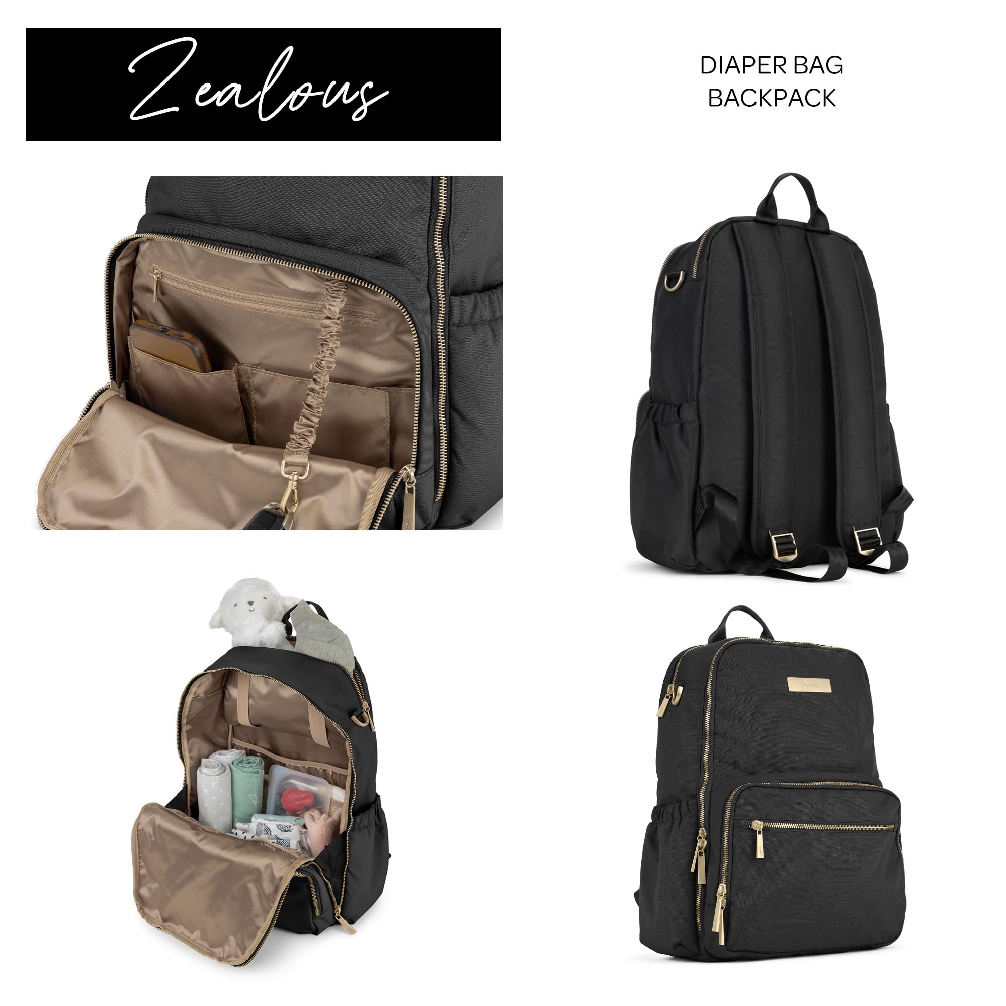 JuJuBe Zealous Diaper Backpack - Stylish Lightweight Baby Bag with 9 Pockets for Diapers, Bottles & Essentials | Adjustable Padded Straps | Black Chromatics | Perfect for Moms On-the-Go, Travel & Daycare Trips