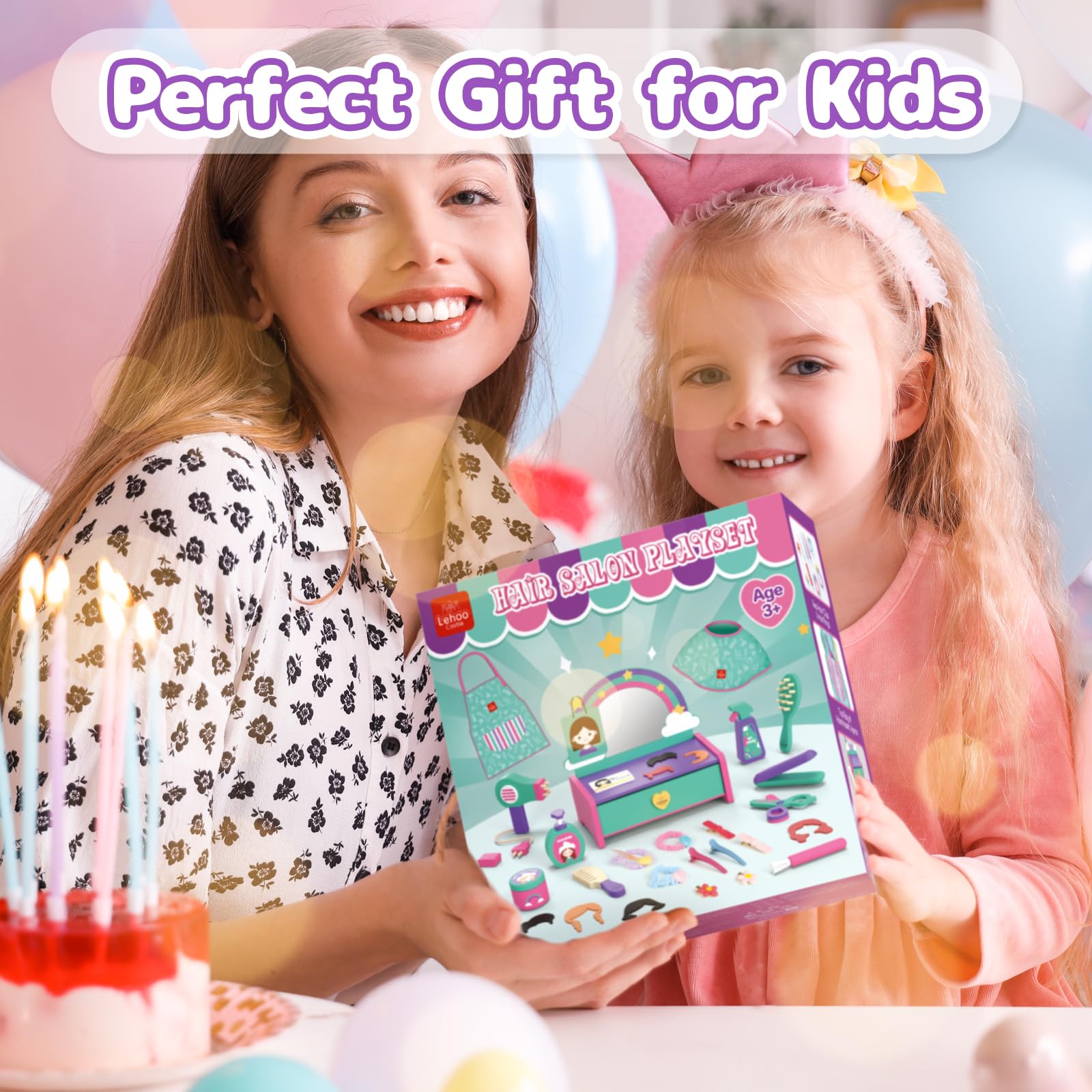 Lehoo Wooden Kids Hair Salon Playset - Pretend Play Beauty & Barber Styling Toy for Toddlers, Birthday Gift for 3 Year Old Girls | Perfect for Role Play, Home Salon Pretend & Early Childhood Development