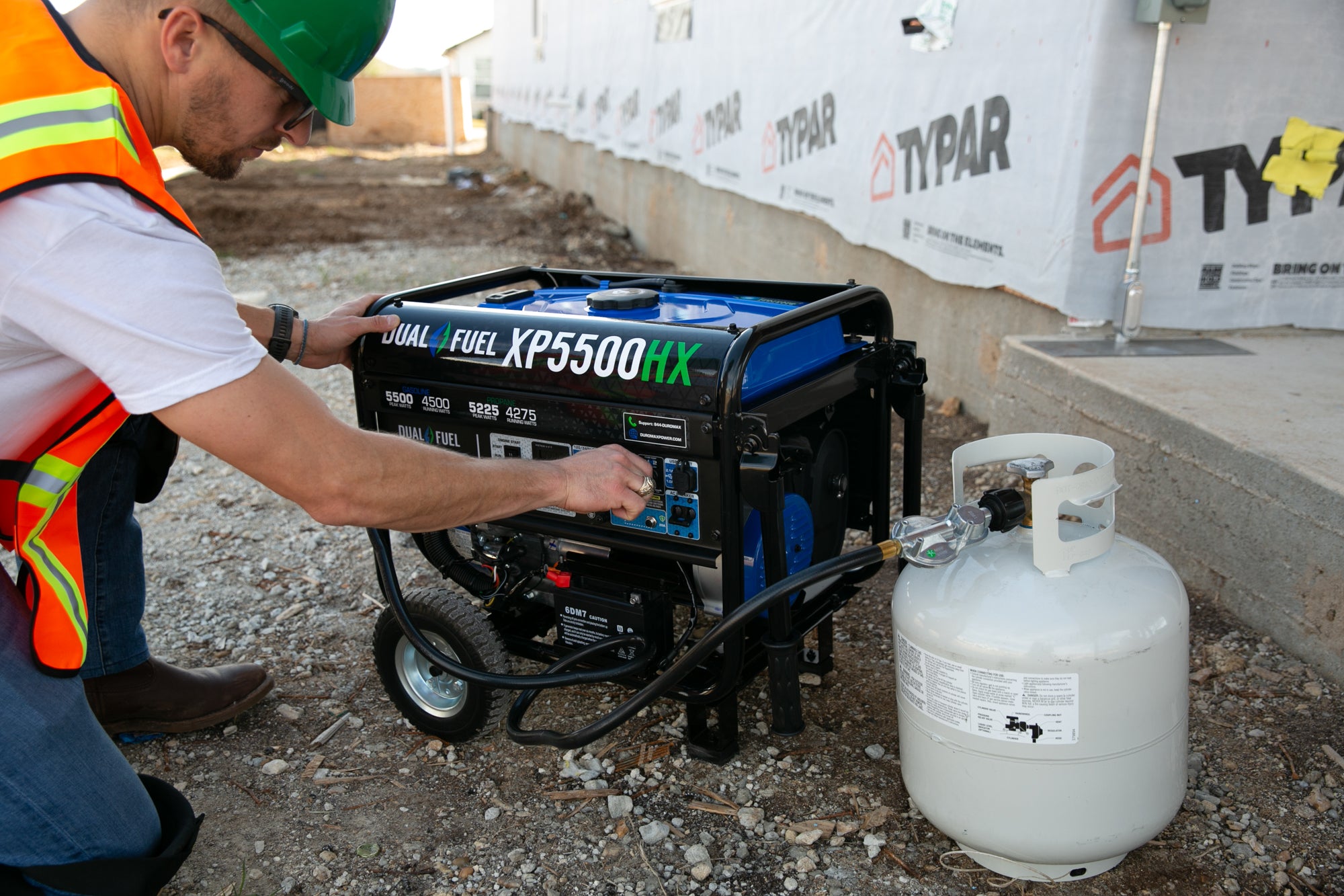 5500W Dual Fuel Portable Generator with CO Alert - Gas & Propane Powered for Camping, RV, Home Backup & Emergency Power