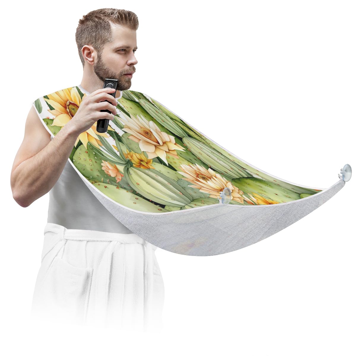 Cactus Summer Daisies Beard Shaving Bib for Men - Waterproof Hair Dye Apron & Makeup Cape for Barber Styling, Sink Hair Catcher for Beard Trimming & Lineup - Perfect for Home Grooming & Salon Use