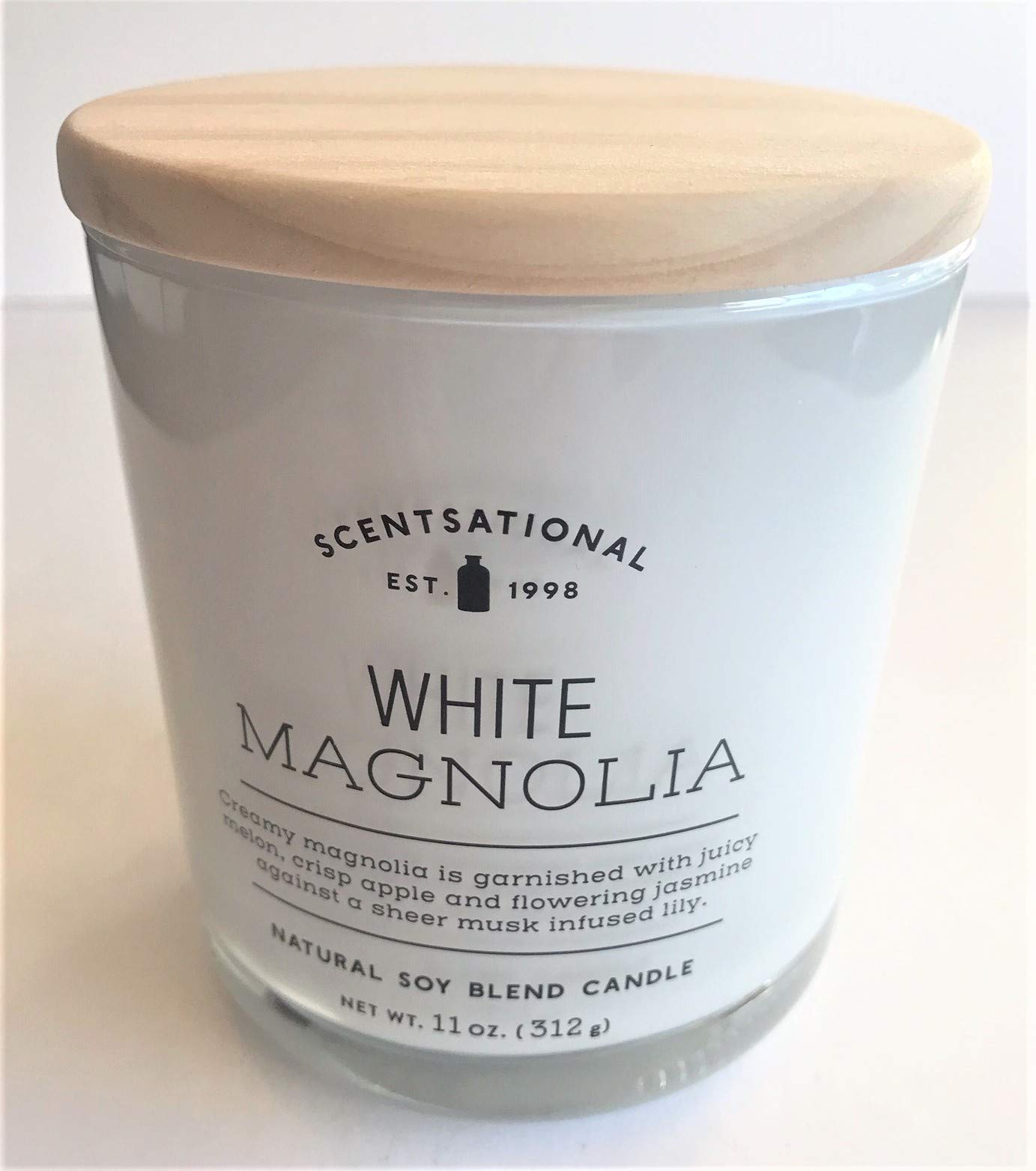 Natural Soy Wax Blend Scented Candle - White Magnolia Fragrance in Glossy White Jar (11oz) for Home Decor, Relaxation & Aromatherapy