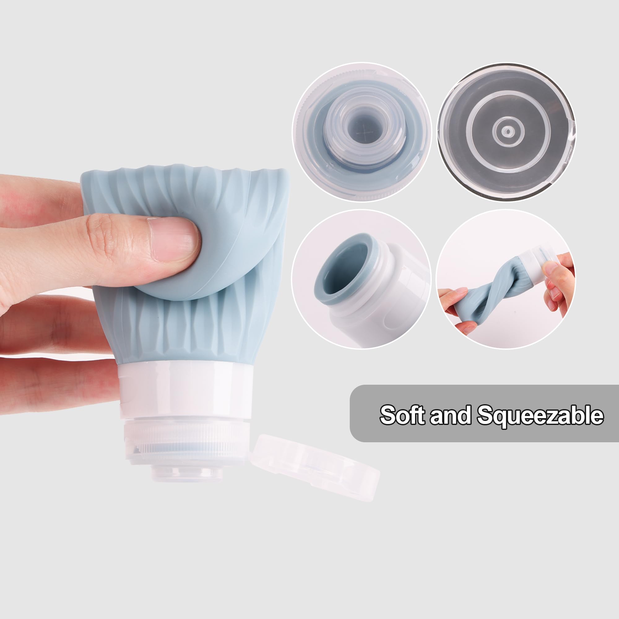 TSA Approved 3oz Leakproof Silicone Travel Bottles for Shampoo & Conditioner - Refillable Toiletry Containers for Airplane Carry-On, Gym & Vacation (Grey)