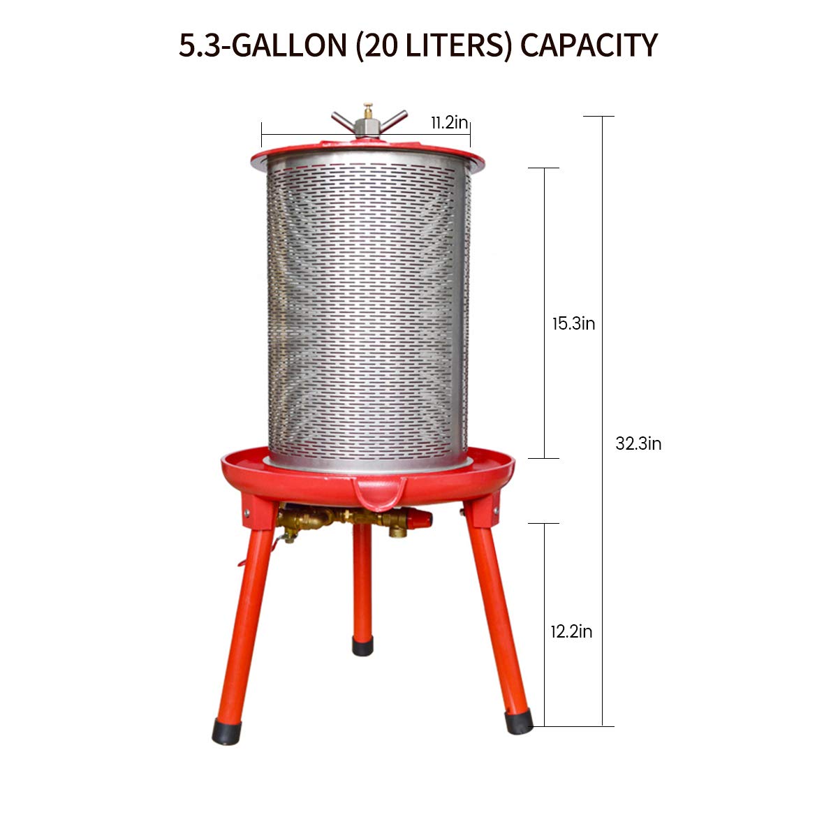 Electric-Free Hydraulic Fruit Wine Press - 5.3 Gallon Water-Powered Cider & Juice Maker with Filter Bag & Splash Guard for Apple, Grape, Berry Winemaking at Home