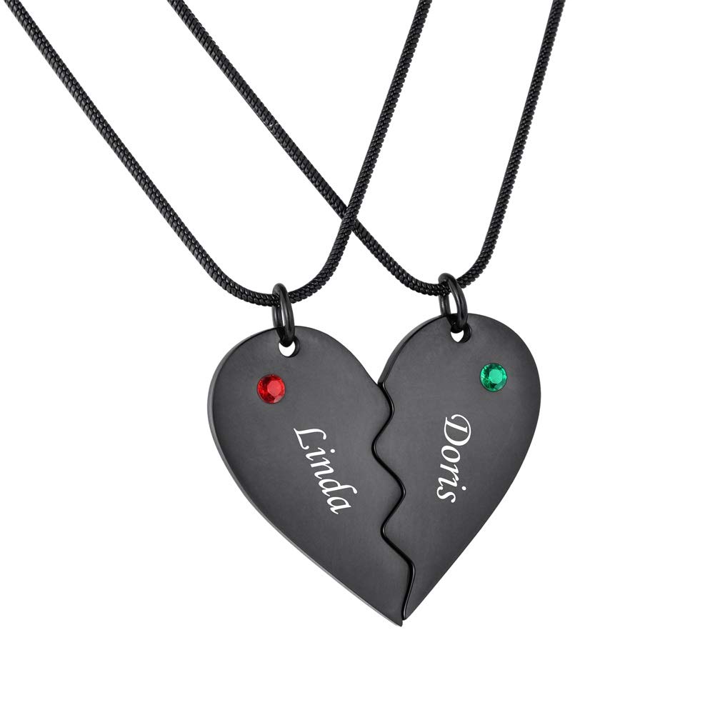 2 Pieces Half Heart BFF Necklace - Custom Birthstone & Name Necklace for Best Friends, Couples, Lovers - Personalized Friendship Jewelry for Birthday, Anniversary & Valentine's Day Gifts