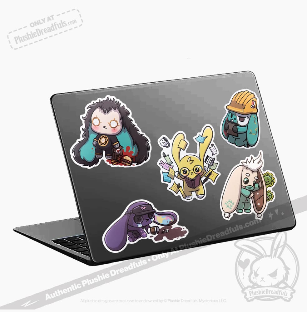Plushie Dreadfuls Vinyl Sticker Pack Vol. 3 - Buns At Work | Cute Bunny Stickers for Laptops, Water Bottles & DIY Crafts