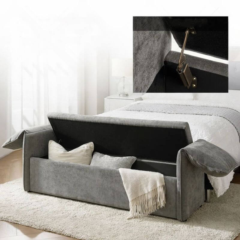 Modern Upholstered Solid Color Accent Bench with Armrest and Hidden Storage - Perfect for Living Room, Bedroom or Entryway Seating & Organization