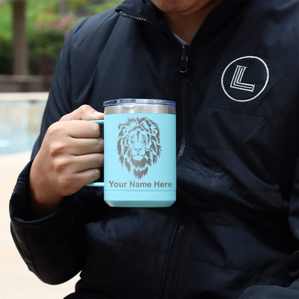 LaserGram 15oz Vacuum Insulated Stainless Steel Coffee Mug with Bulldog Design - Personalized Engraved Travel Tumbler for Hot & Cold Drinks, Leakproof Lid (Light Blue) - Perfect for Office, Commuting & Outdoor Activities