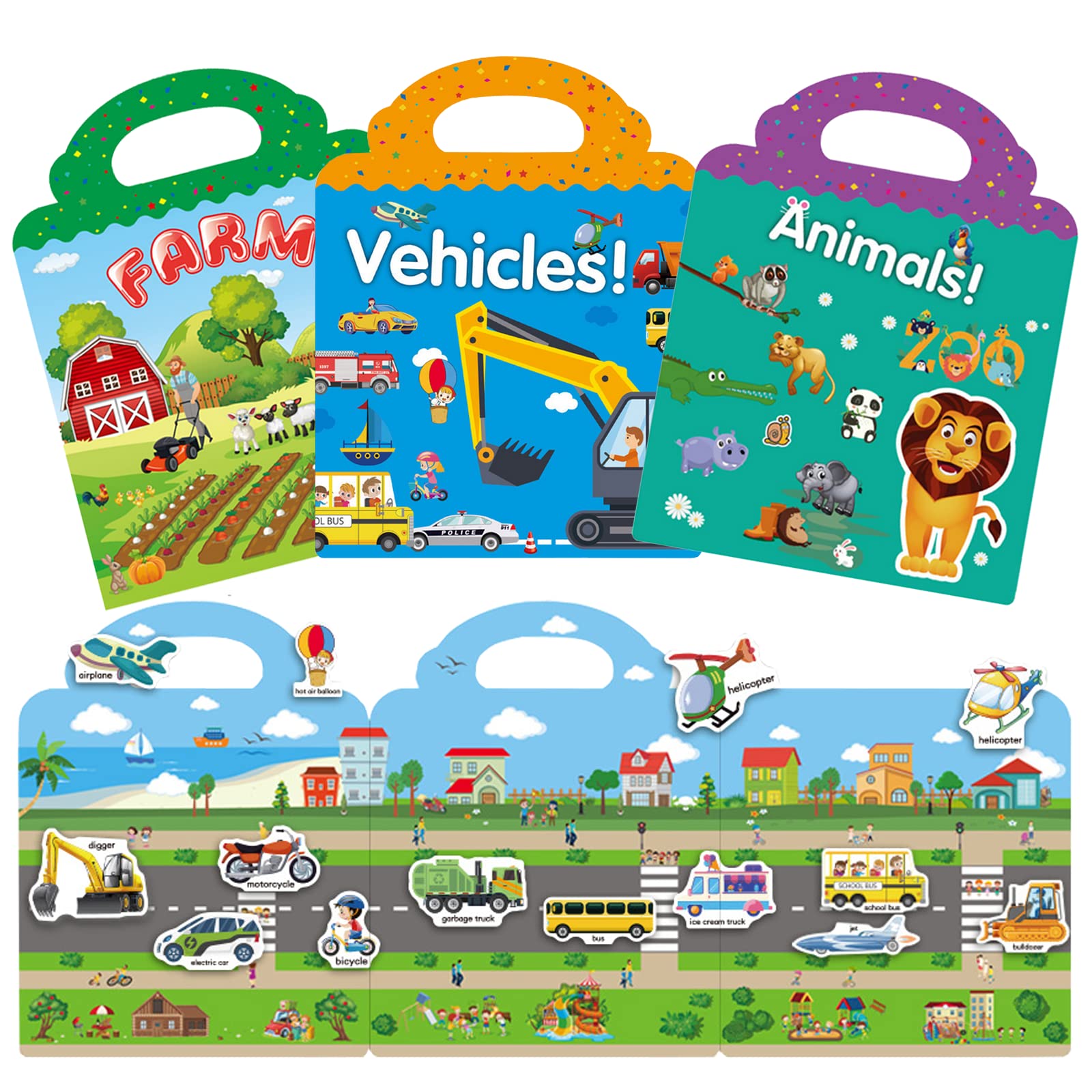 Reusable Sticker Toys for Kids - Animal, Farm & Vehicle Stickers | Educational Learning Toys for Toddlers | Perfect Christmas & Birthday Gift for Boys & Girls | Fun Playtime & Classroom Activity