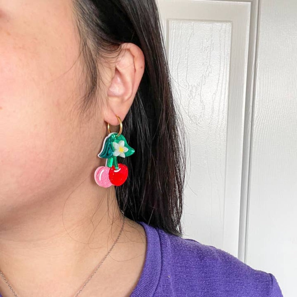 Stylish Cherry Dangle Acrylic Earrings for Women - Lightweight Fashion Jewelry - Perfect for Parties, Weddings & Everyday Wear