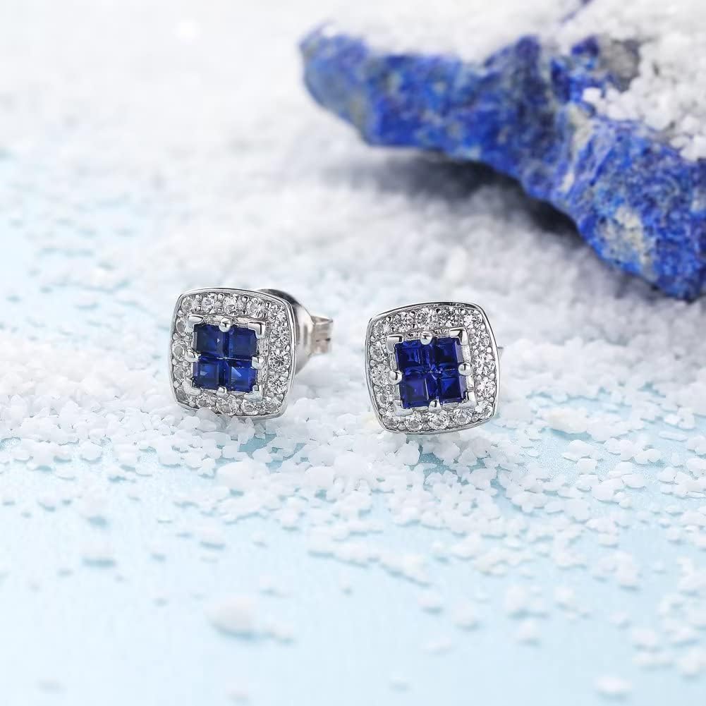 925 Sterling Silver Diamond Stud Earrings for Men & Women - Cushion/Bezel Setting Fashion Jewelry Gift for Anniversary, Wedding, Party & Everyday Wear