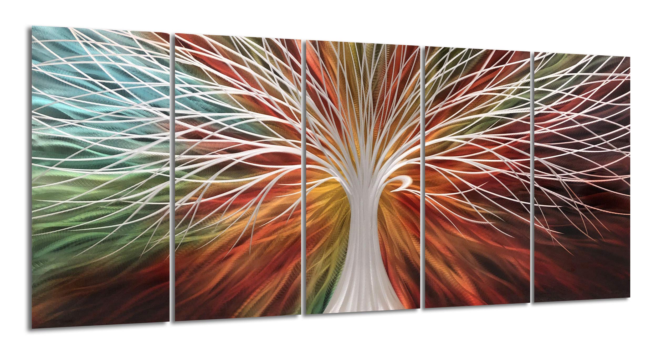 Yihui Arts Tree Metal Wall Art - 5-Panel Polished Decorative Wall Panels 32