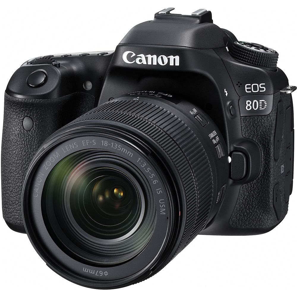 Canon EOS 80D DSLR Camera Bundle with 18-135mm Lens, 4K Monitor, Pro Audio Gear & 64GB Memory Cards - Professional Photography Kit for Vlogging, YouTube & Travel (Renewed)