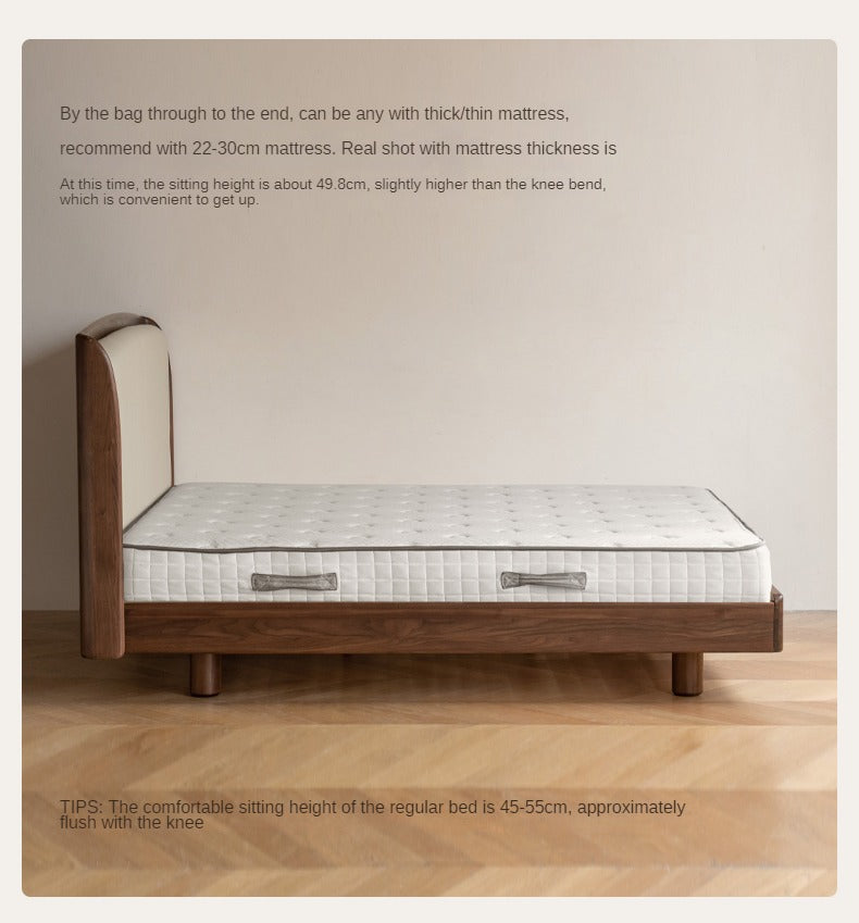 Premium Black Walnut & Ash Solid Wood Leather Upholstered Bed Frame - High Soft Back Support for Master Bedroom, Guest Room & Luxury Home Decor