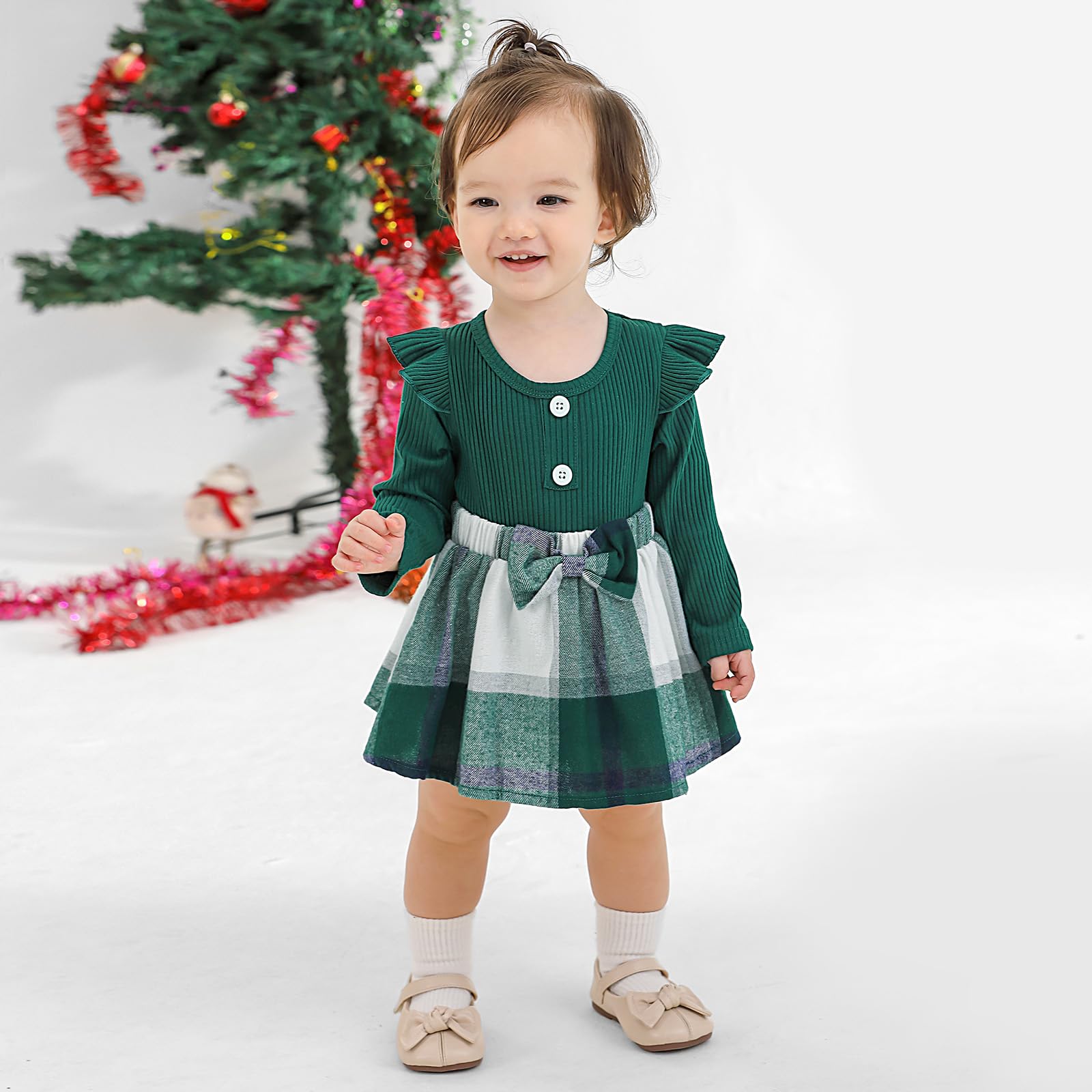 Adorable Baby Girl Fall Winter Outfits - Newborn Infant Ruffle Romper Dress with Headband 0-18 Months | Cute Baby Clothes for Holidays, Photoshoots & Special Occasions