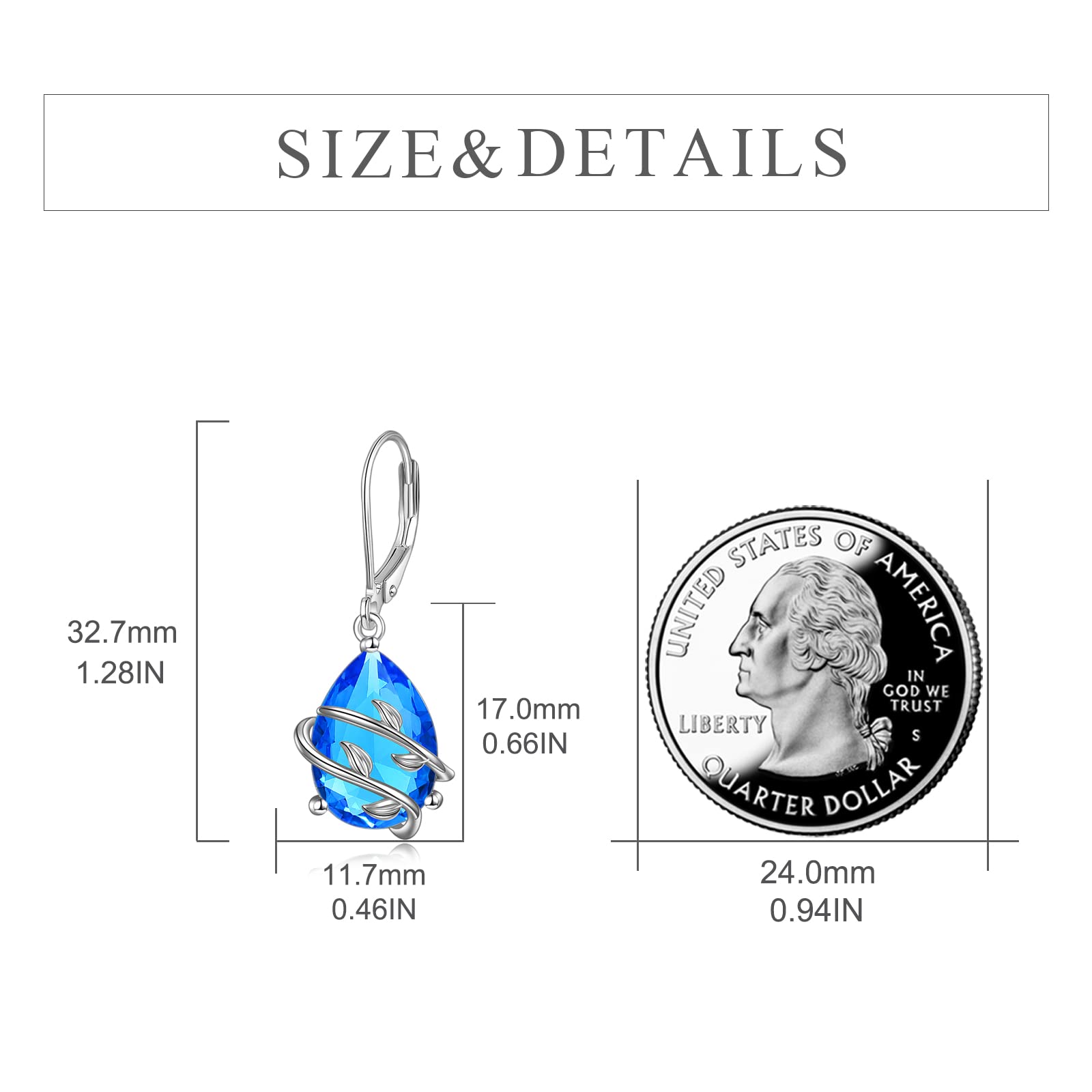 Sterling Silver Teardrop CZ Earrings with December Birthstone - Blue Leaf Drop Dangle Earrings for Women | Perfect for Holiday Gifts, Parties & Special Occasions