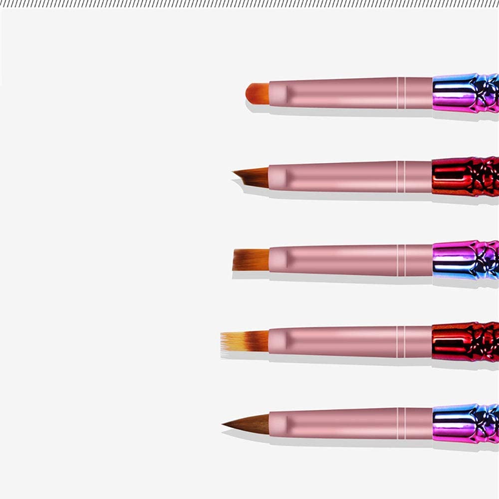 NAILWIND 5-Piece Acrylic Nail Art Brush Set with Multicolor Nylon Round Heads & Plastic Handle - Professional UV Gel Builder & DIY Manicure Tools for Salon, Home Nail Art & Extension Application