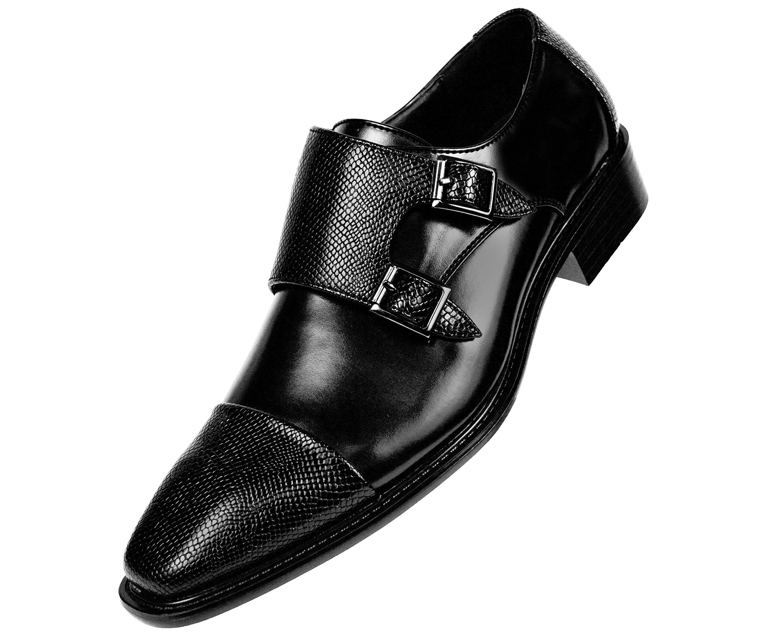 Bolano Bancroft Men's Monk Strap Dress Shoes - Slip On Formal Shoes with Embossed Cap Toe & Double Strap - Comfortable Business Oxfords for Work, Wedding & Special Occasions
