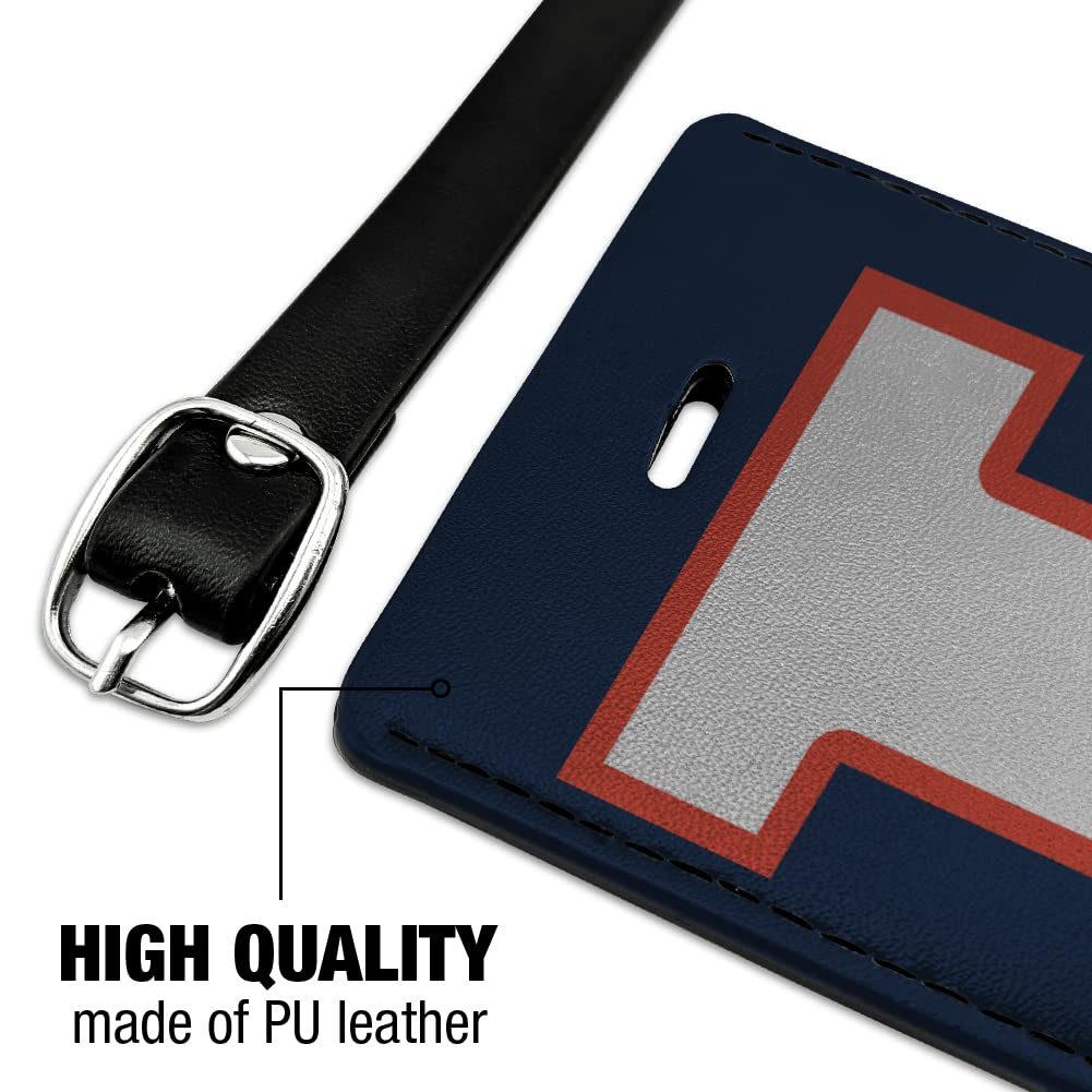 U of Illinois Fighting Illini Logo Leather Luggage Tag - Rectangle ID Card Holder for Travel, Suitcases & Backpacks | Perfect for Alumni, Students & Fans