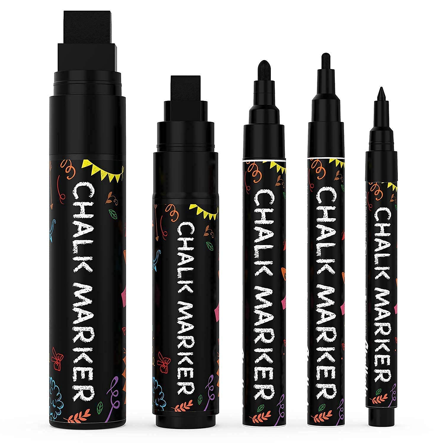 Chalkola 10-Pack Dual Tip White & Black Chalk Markers with 10 Metallic Markers - 6mm Fine Point for Glass, Chalkboards, Windows, and DIY Crafts