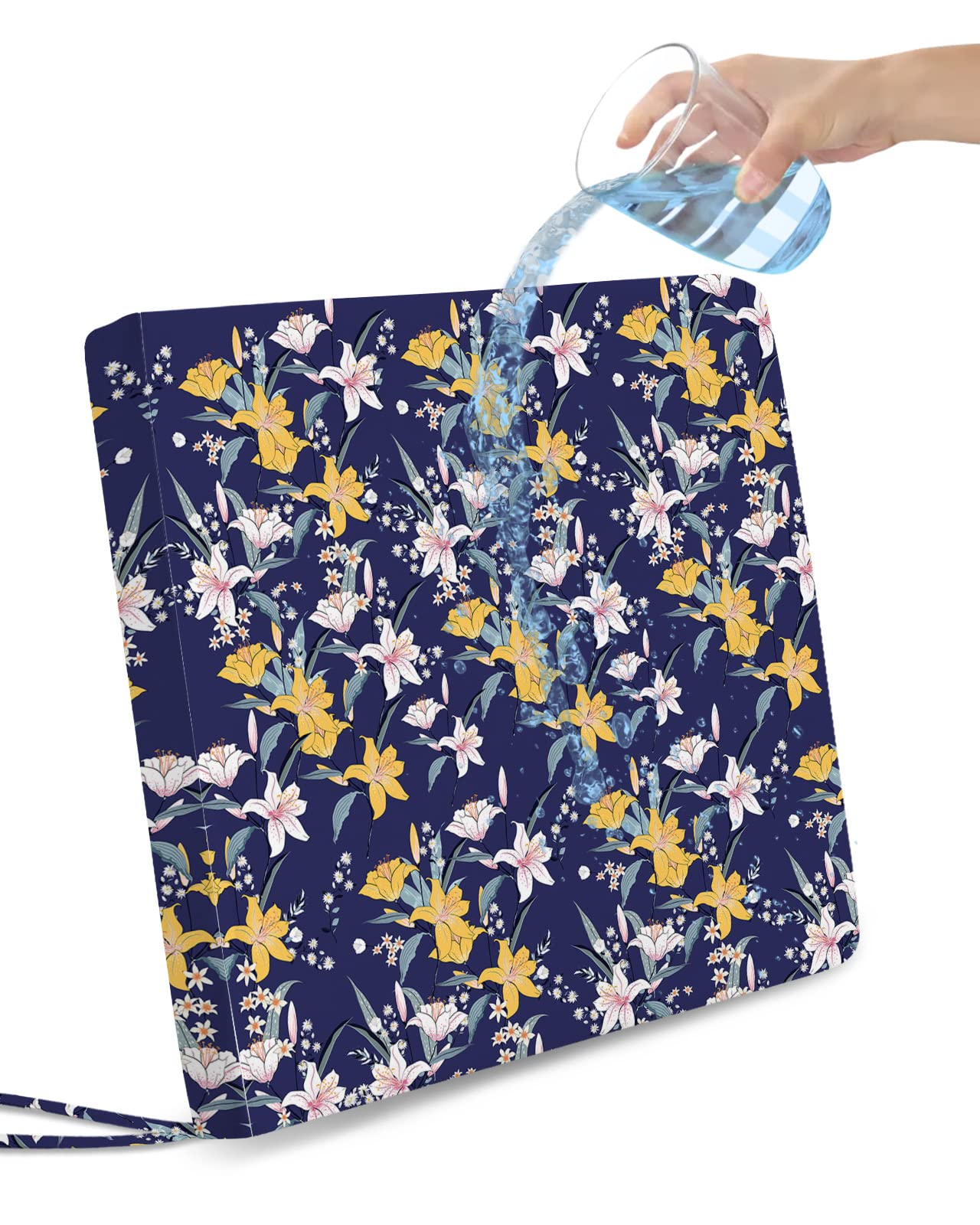 Waterproof Stretch Chair Seat Covers Set of 4 - Floral Design Slipover Cushion Covers with Ties for Indoor & Outdoor Use - Perfect for Dining, Office, Party, and Garden Furniture Protection