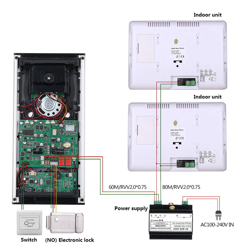 2-Wire Video Door Phone Intercom System Kit - 7 Inch LCD Screen with Night Vision, Compatible with Electronic Door Locks - Ideal for Apartments, Homes & Offices (2 Units)