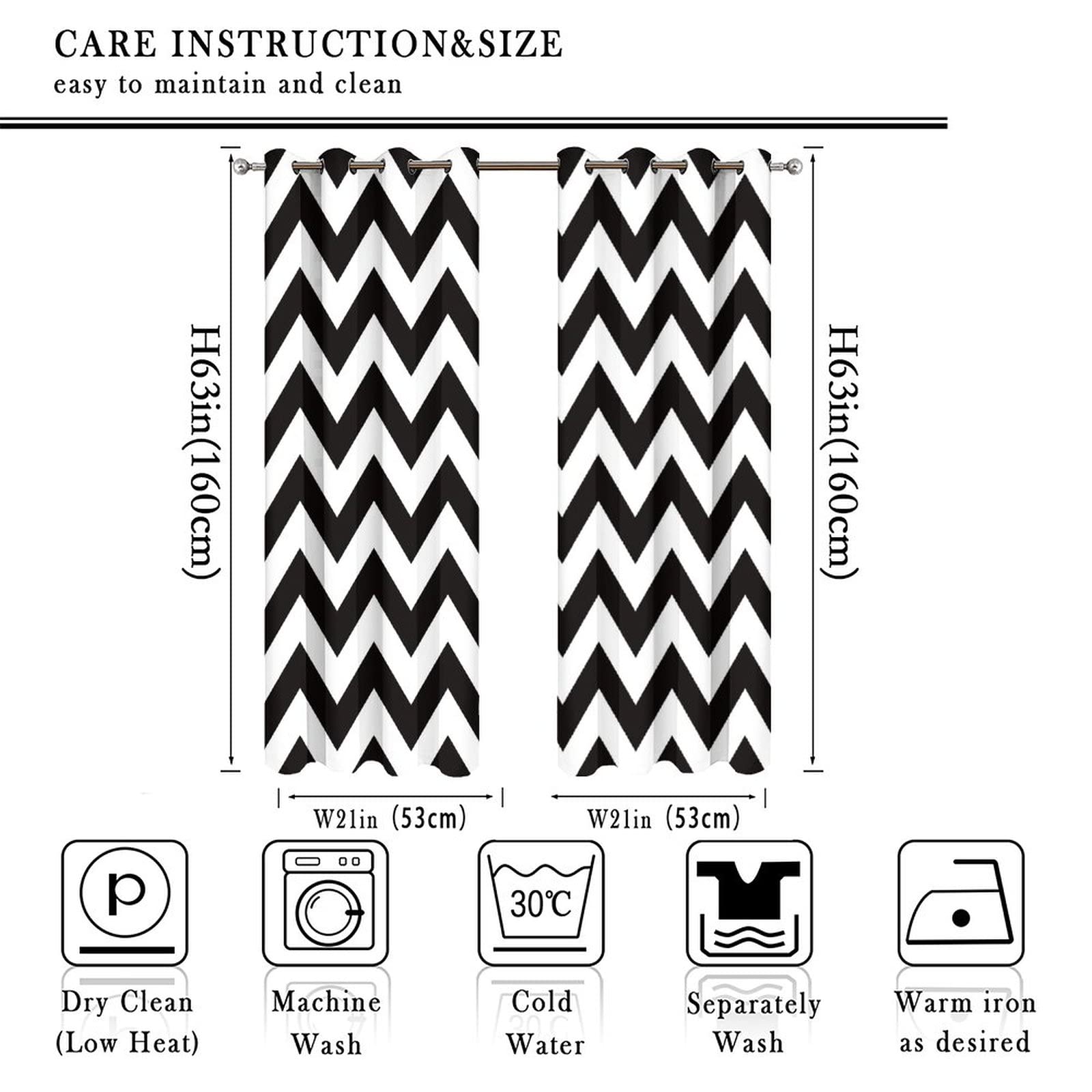 Black & White Chevron Blackout Curtains - Thermal Insulated Room Darkening Grommet Panels for Bedroom & Living Room (2 Panels, 63
