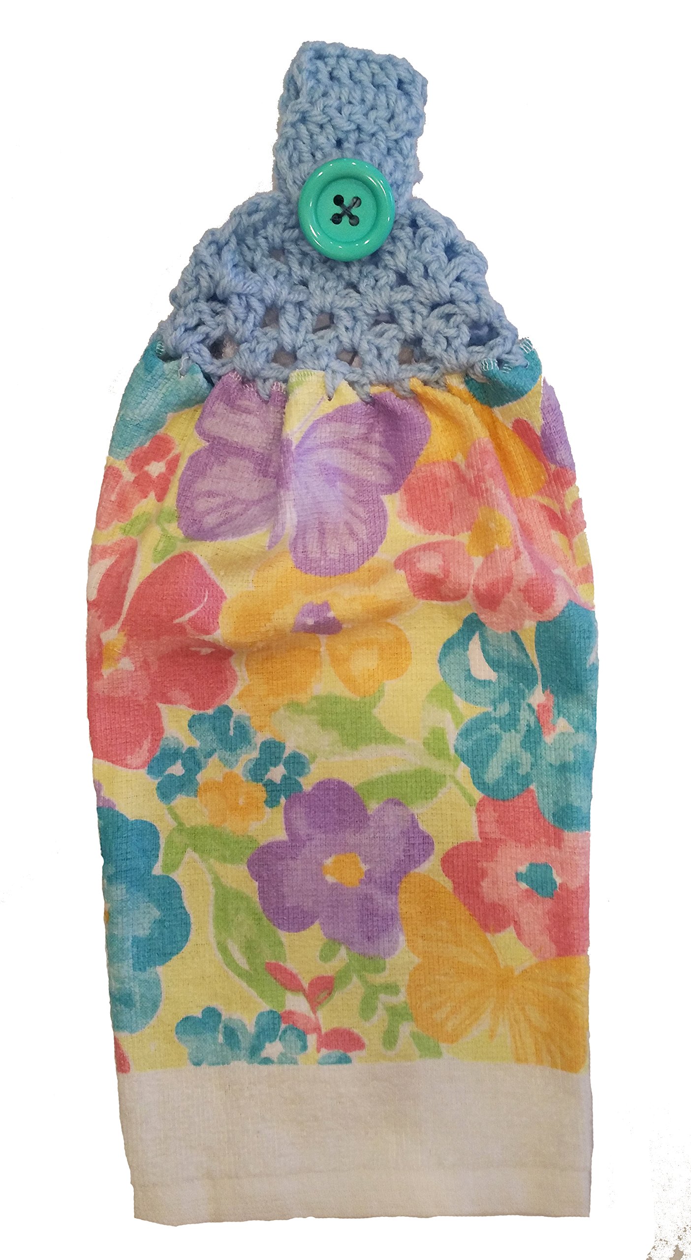 Handmade Light Blue Crochet Top Pastel Floral Kitchen Towel - Soft Absorbent Dish Towel for Cooking, Baking & Home Decor
