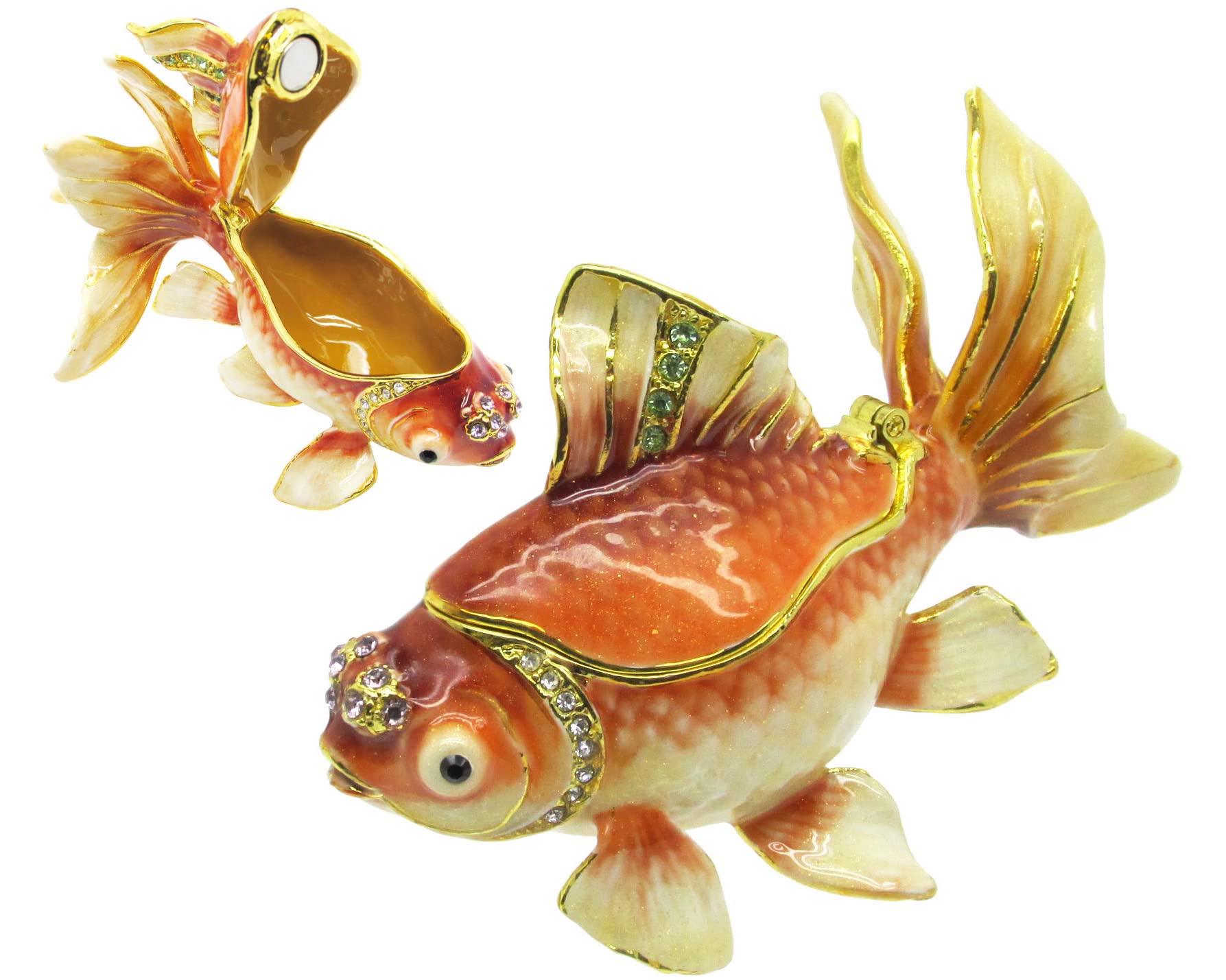 Exquisite Goldfish Jeweled Trinket Box with Genuine Austrian Crystals - Perfect for Jewelry Storage, Gift Giving & Home Decor
