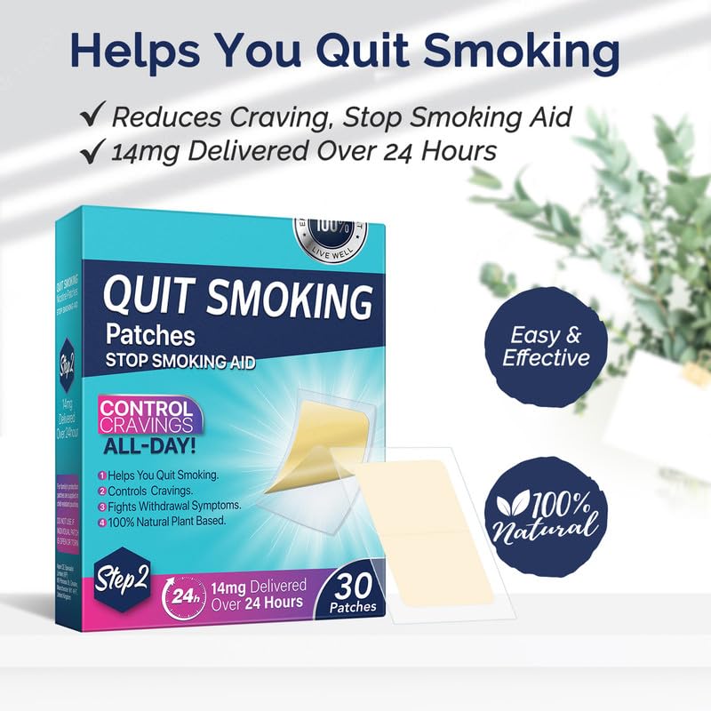 14mg Nicotine Patches for Quitting Smoking - 30 Step 2 Stop Aids Patches | Effective Smoking Cessation Treatment | Easy to Use | Perfect for Work, Travel & Daily Life