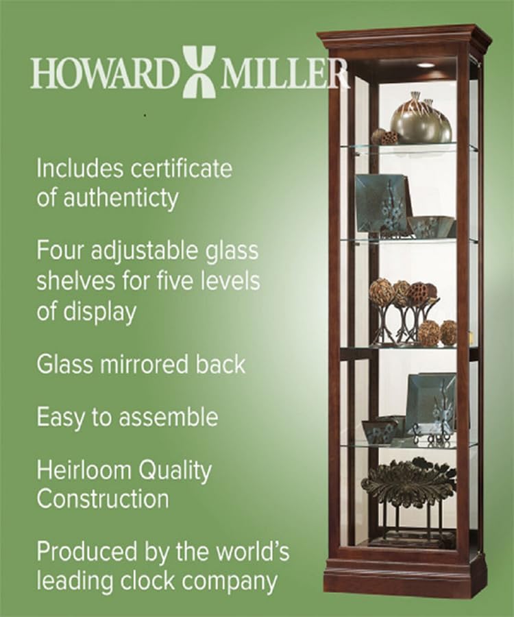 Howard Miller Hofstadter Curio Cabinet II - Premium Display Case with LED Interior Lighting & Bordeaux Finish for Collectibles, Figurines, China - Ideal for Living Room, Office & Home Decor Showcase