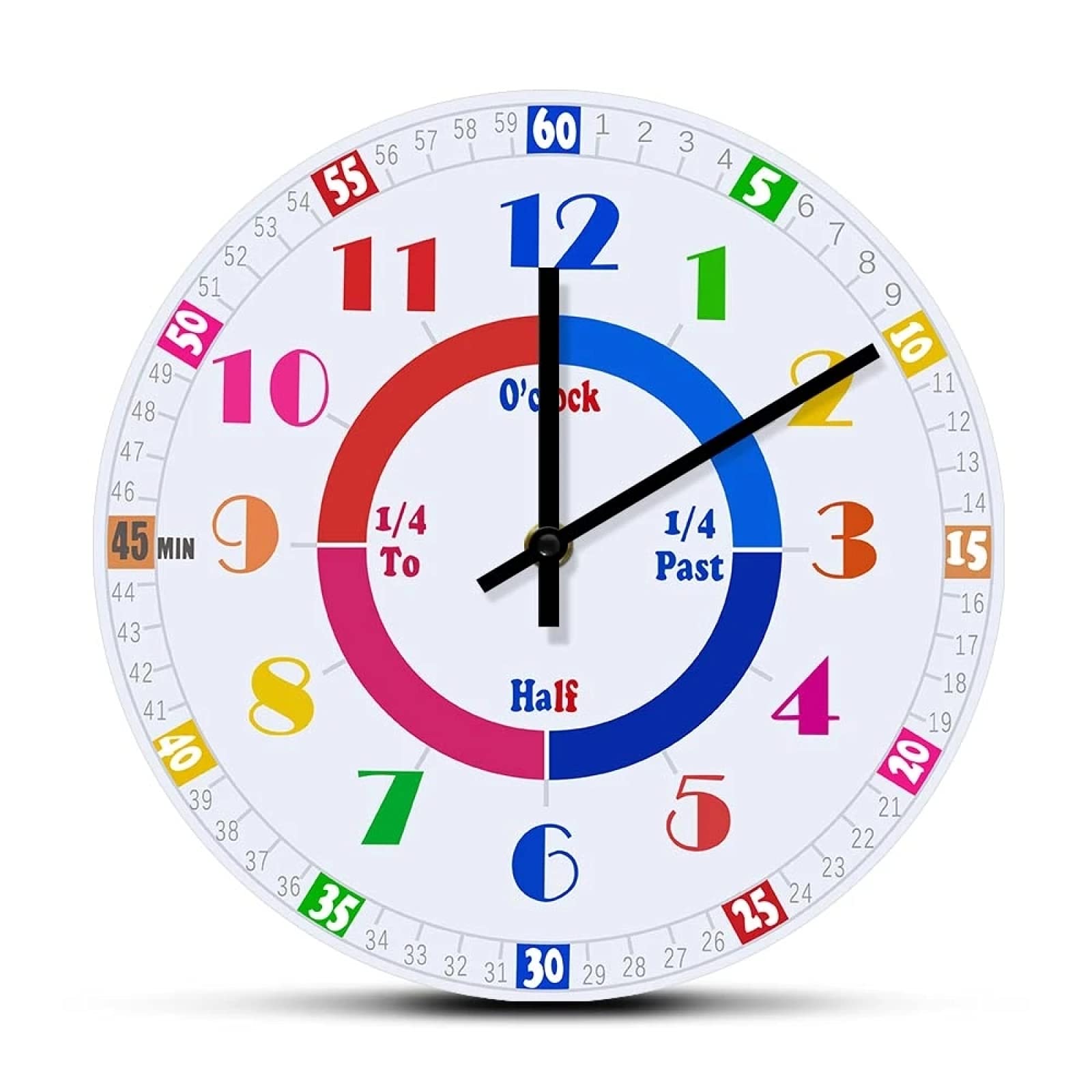 Colorful Educational Wall Clock for Kids - Silent Sweep Learning Clock with Numbers, Perfect for Homeschool & Kindergarten Classroom Decor | Time Telling Teaching Tool for Children