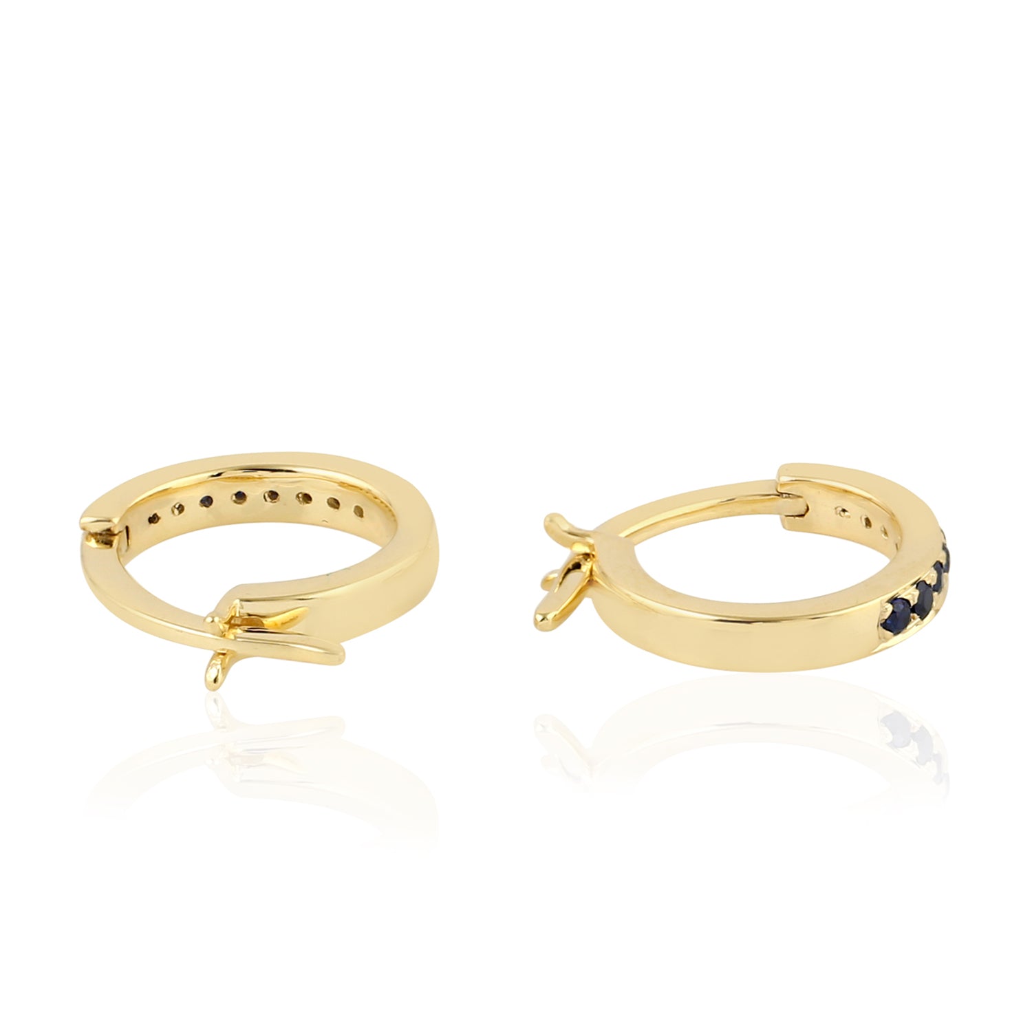 10K Yellow Gold Pave Blue Sapphire Huggie Earrings for Women - Dainty & Elegant Everyday Jewelry Gift for Her - Perfect for Parties, Weddings & Special Occasions