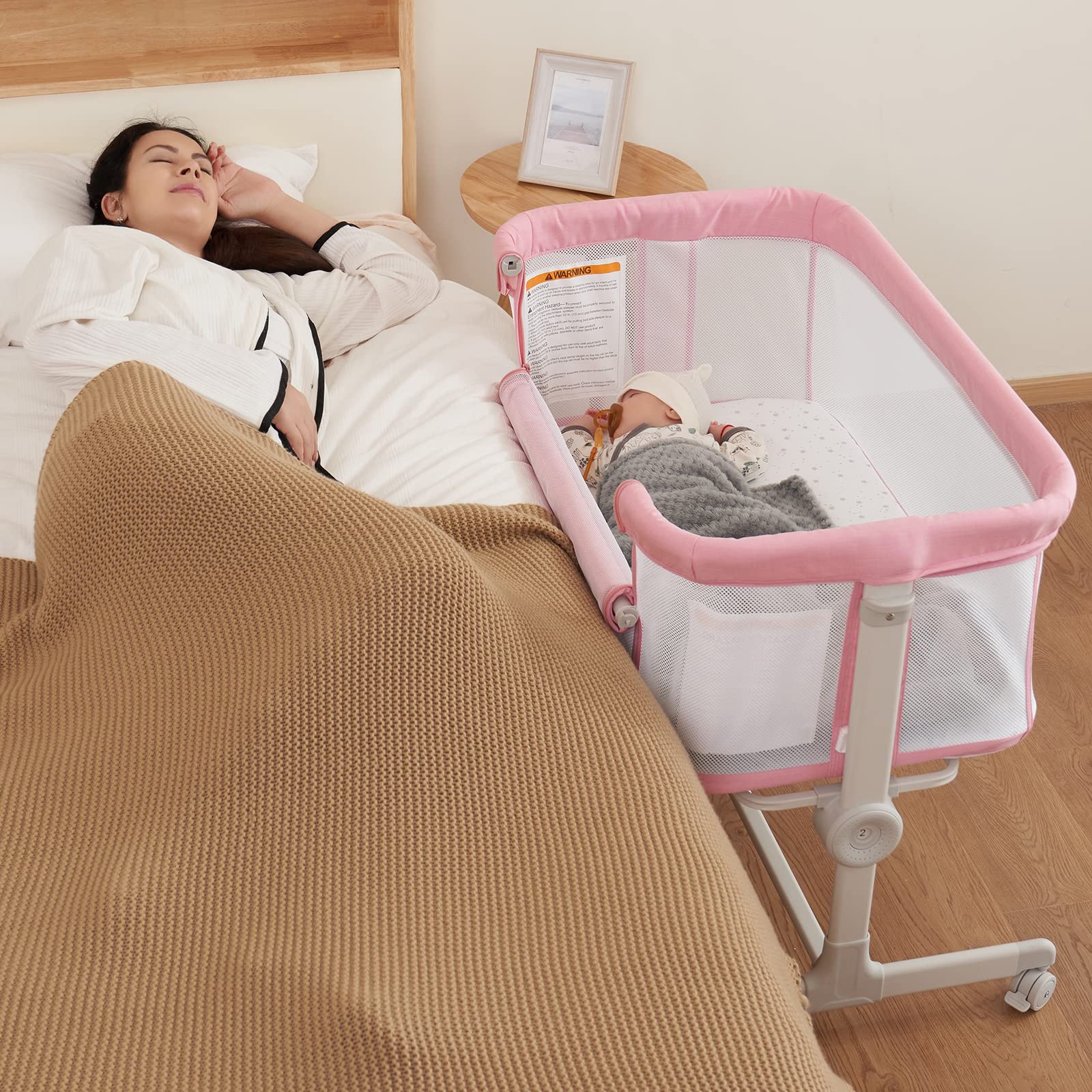 Ezebaby Portable Baby Bassinet Bedside Sleeper - Adjustable 7 Height Levels, Breathable Mesh Sides with Included Mattress & Sheet - Perfect for Newborns & Infants - Ideal for Nursery, Bedroom Co-Sleeping & Travel