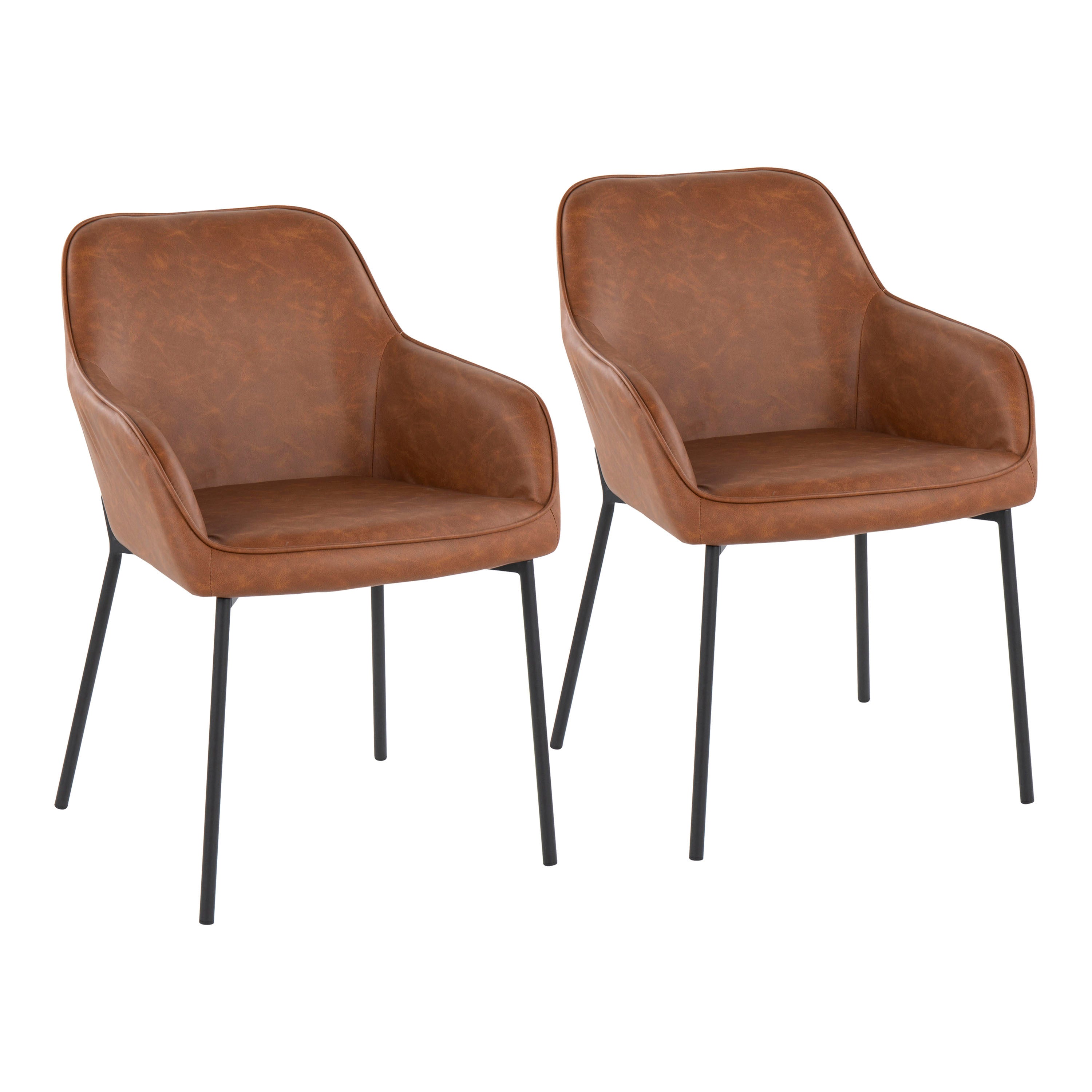 LumiSource Daniella Modern Dining Chairs - Set of 2 Black Metal Frame with Faux Leather Upholstery | Mid-Century Style Kitchen & Dining Room Furniture for Home, Restaurant, and Office Use