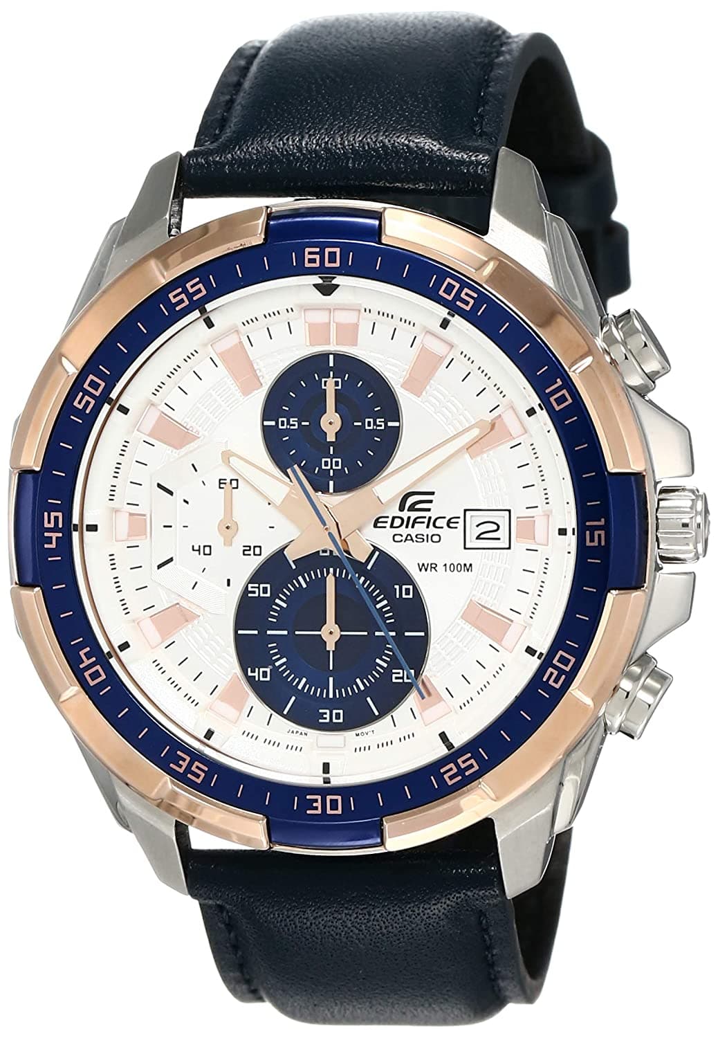 Casio EFR-539L-7CVUDF Analog Men's Watch with Off-White Dial & Black Leather Strap - Stylish Dress Watch for Business, Formal Events & Everyday Wear