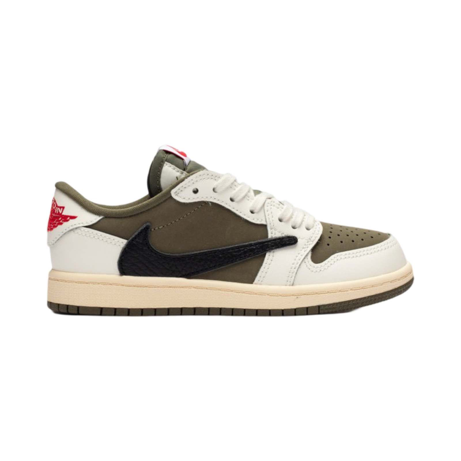 Travis Scott x Air Jordan 1 Low OG SP (PS) Kids Shoes - Medium Olive/Black/White - Stylish Sneakers for Boys & Girls - Perfect for School, Sports & Casual Wear