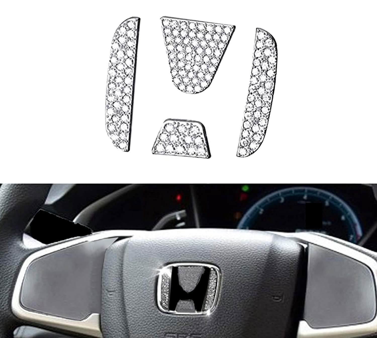 Sparkling Rhinestone Steering Wheel Stickers - Fashionable Car Interior Accessories for Honda Civic, Accord, Fit, CR-V, XR-V, UR-V, Odyssey, Crosstour, Vezel (2010-2020 Models) - Perfect for Customizing Your Ride & Adding Glam to Daily Commutes