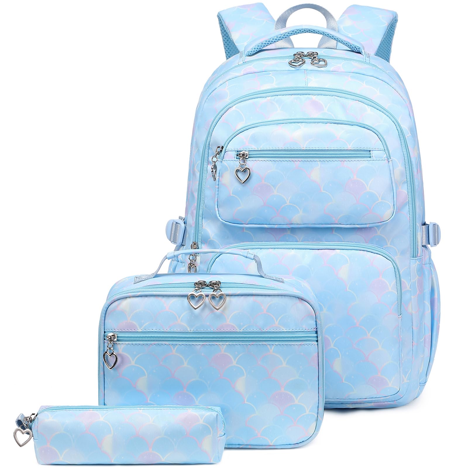 Sugaroom Mermaid Backpack for Girls - Waterproof School Backpack with Lunch Box & Pencil Case, Cute Bookbag for Elementary & Teen Girls - Perfect for School, Travel & Daily Use