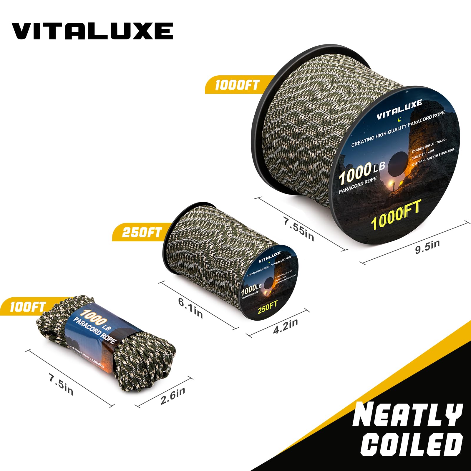 4mm 1000lb Paracord Rope - Heavy Duty Tactical Cord for Survival, Camping & Hiking Gear