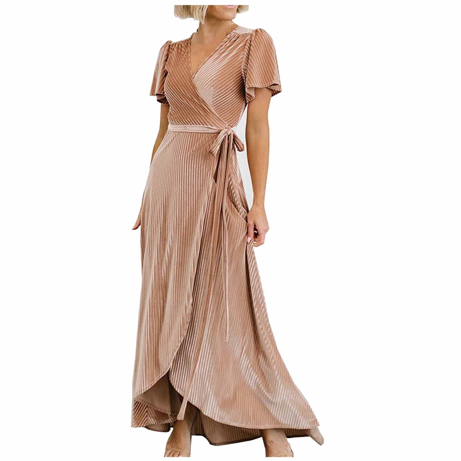 Elegant Women's Wedding Guest Dress 2024 - Short Sleeve Wrap V-Neck Maxi Dress for Summer Formal Events, Evening Parties & Special Occasions | Perfect for Bridal Showers, Cocktail Receptions & Black Tie Affairs