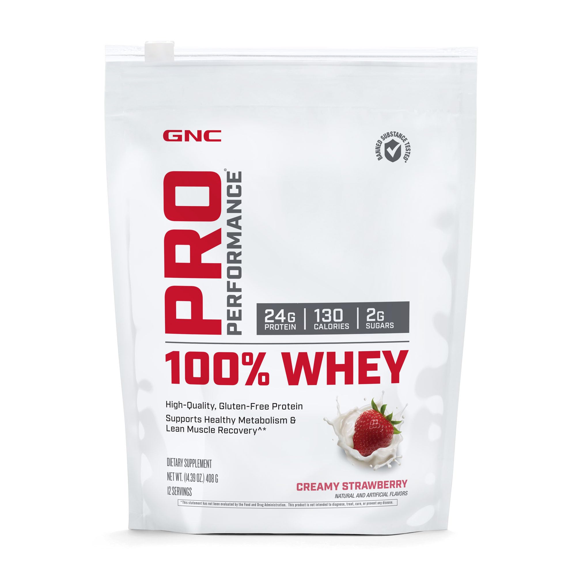 GNC Pro Performance 100% Whey Protein Powder - Creamy Strawberry Flavor (12 Servings) | Muscle Recovery & Metabolism Support | Ideal for Post-Workout & Fitness Nutrition