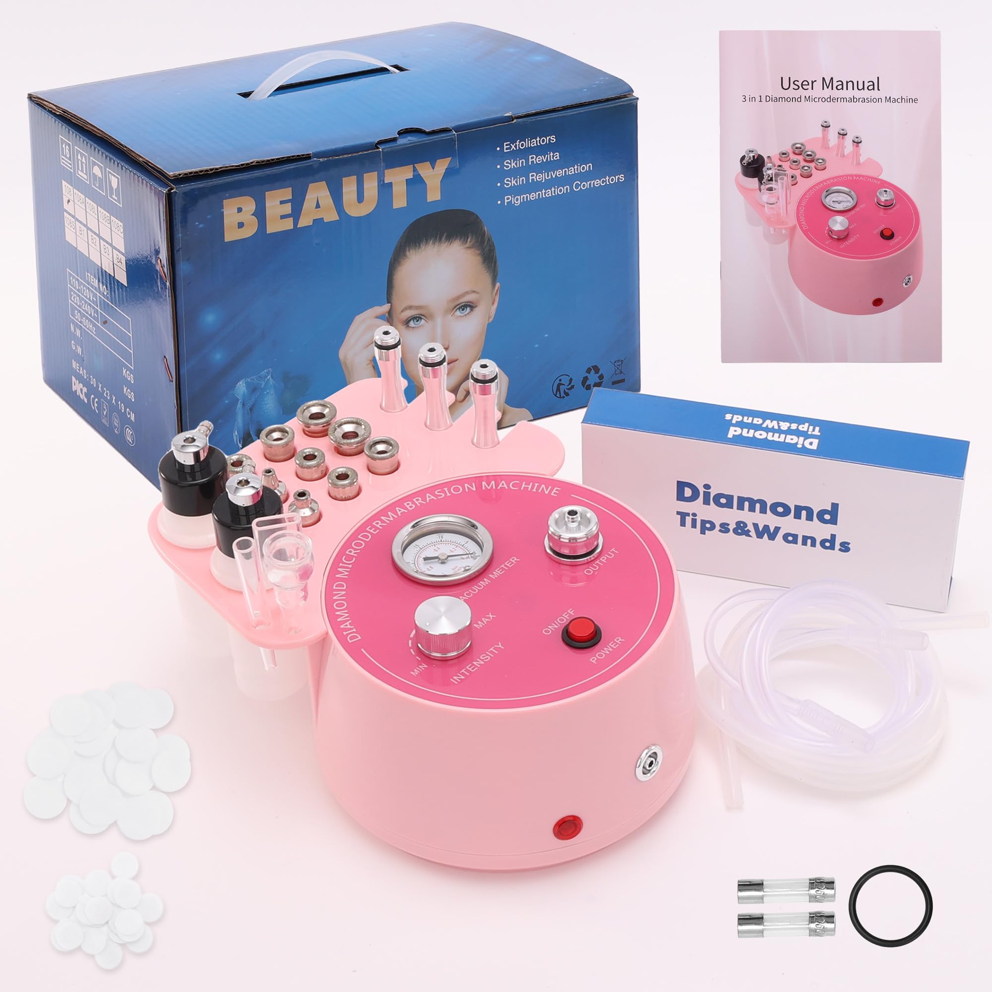 Topdirect 3-in-1 Diamond Facial Cleansing Device - Blackhead Remover Vacuum with Spray Function for Deep Pore Cleansing (0-65cmHg Suction Power) - Perfect for Home Spa & Skincare Routine