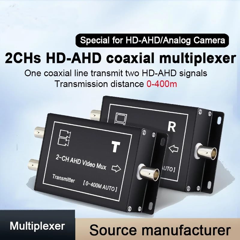 2CHs HD AHD Coaxial Multiplexer Expander - 1 Line Transmits 2 Channel CCTV Camera Signal Mixer for Surveillance System | Security Monitoring Accessories for Home & Business Use