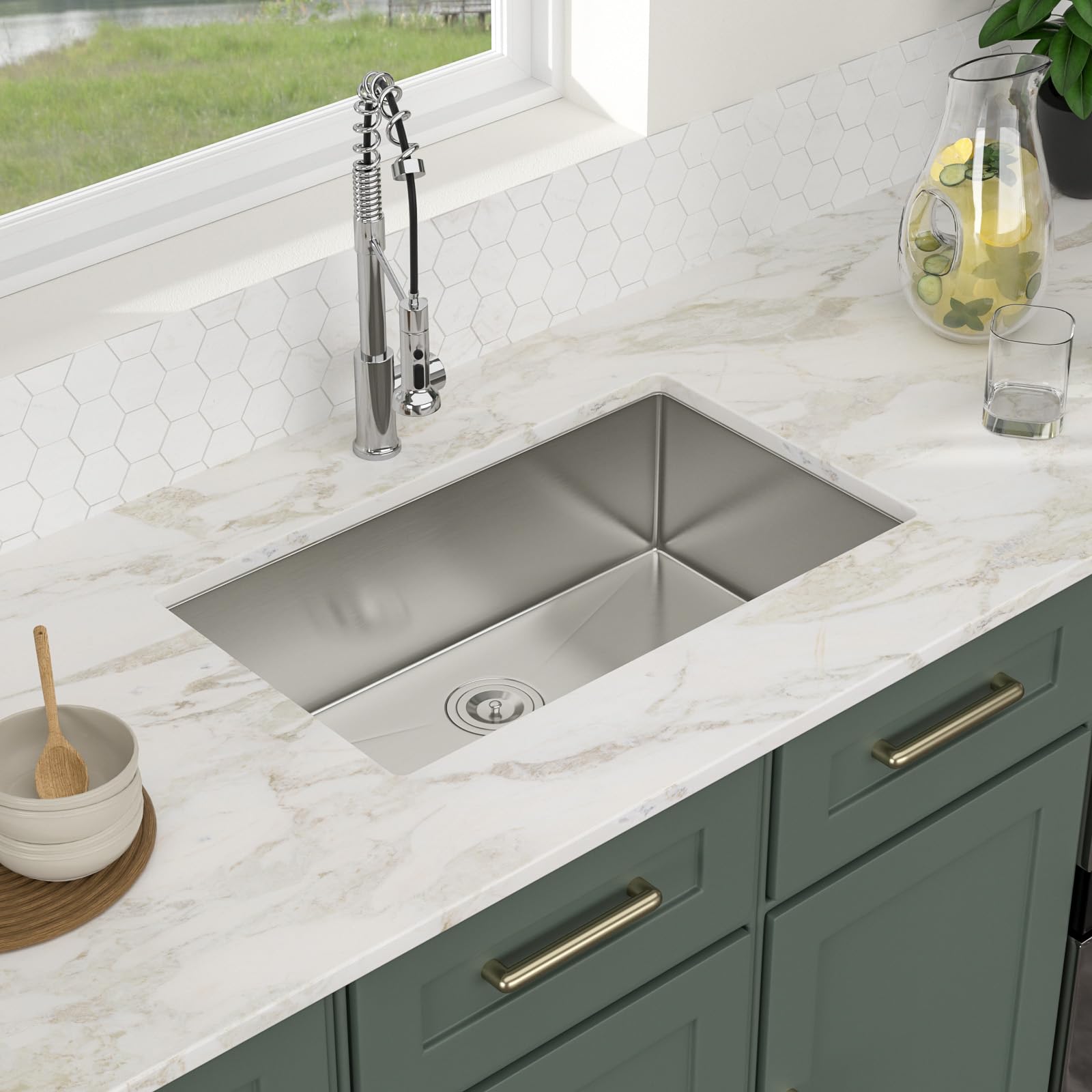 Logmey 30 Inch Undermount Kitchen Sink - 16 Gauge Stainless Steel Single Bowl Sink 30x18x9 Inches, Handmade for Modern Kitchens - Perfect for Meal Prep, Dishwashing & Entertaining