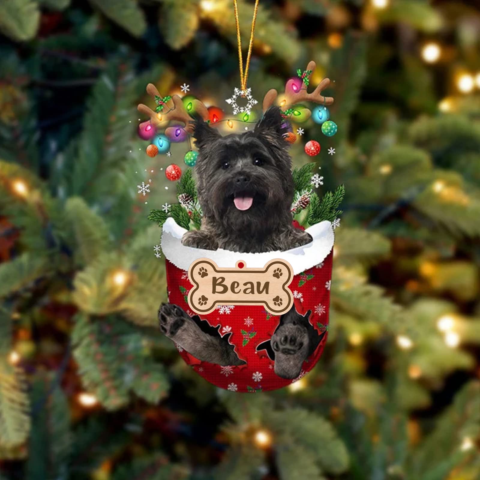 Custom Cairn Terrier Christmas Ornament with Personalized Name - Snow Pocket Dog Lover Gift for Pet Owners | Perfect for Holiday Tree Decor & Christmas Gifts