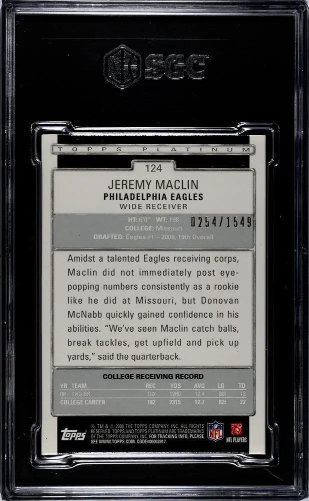 2009 Topps Platinum Football Jeremy Maclin RC Rookie Variation SGC 8.5/1549 - Rare Collectible Sports Card for Trading & Display